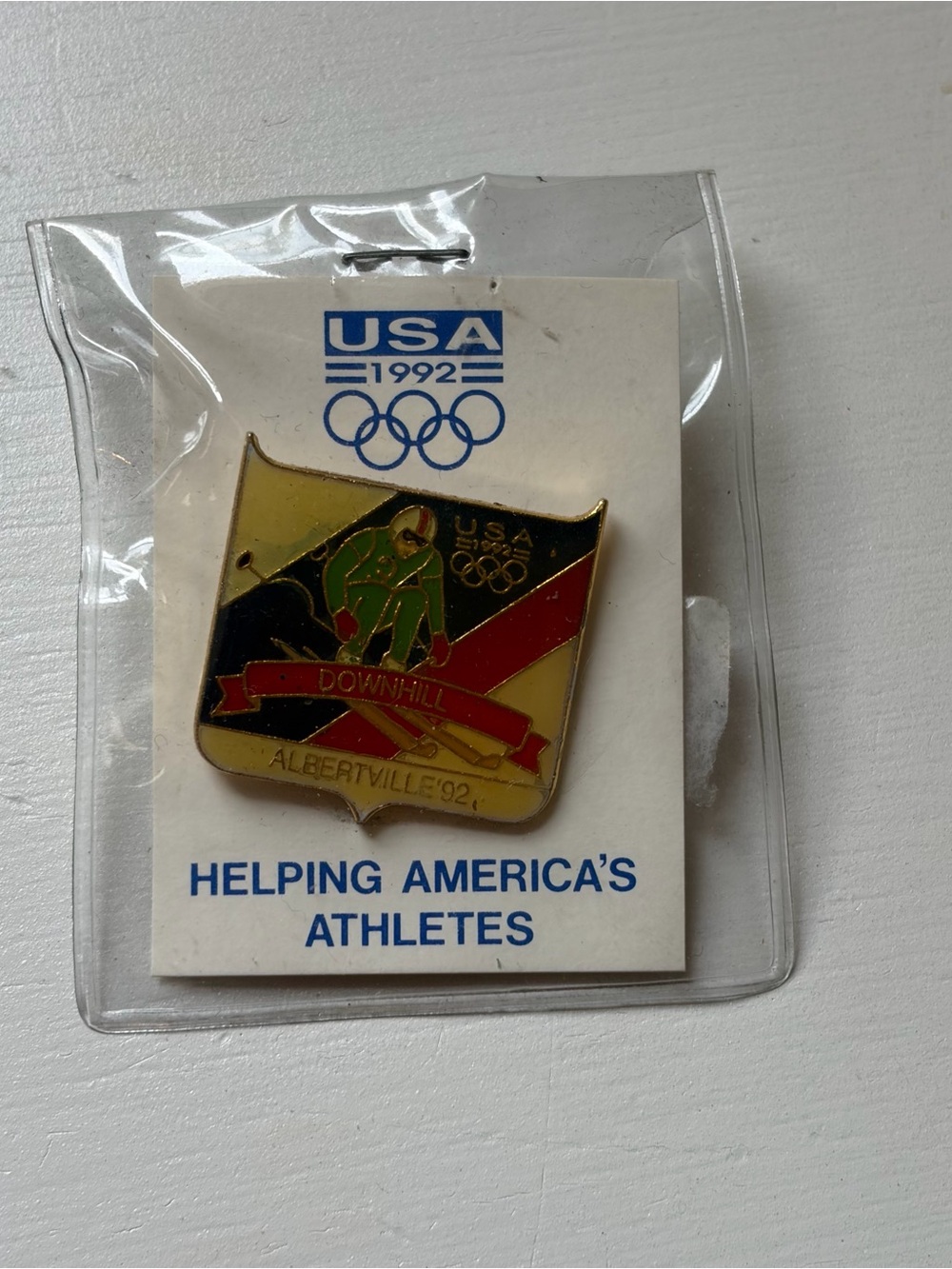 USA 1992 Olympics Downhill Ski Albertville Lapel Hat '92 Pin New NIP